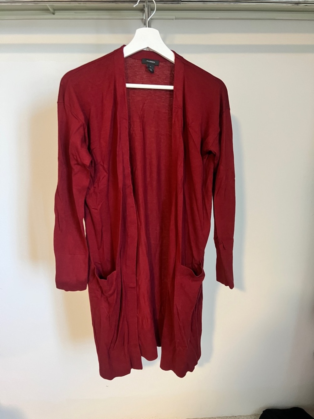 Halogen Open-Front Long Cardigan Sweater - Deep Red